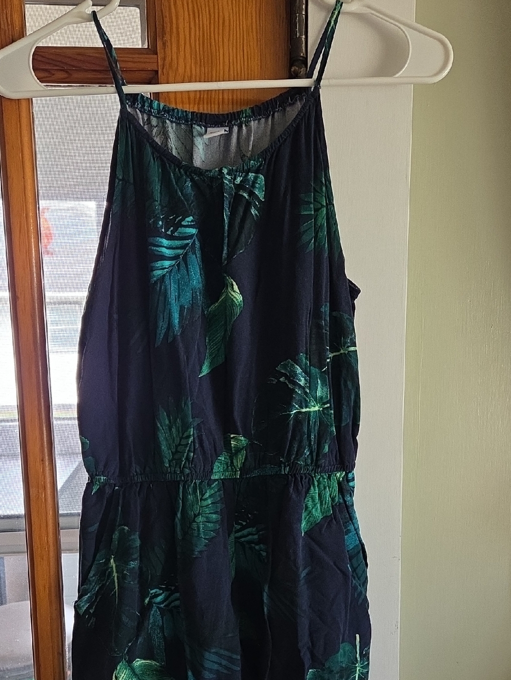 Old Navy Black Jumpsuit with Green Leaf Print